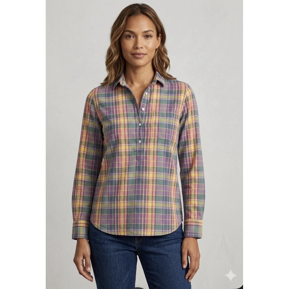 J.Crew Boy Fit Plaid Popover Shirt Womens Small Multicolor Excellent G2396